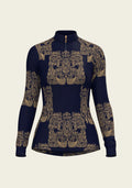 Espoir Mermaid Horses in Navy and Gold Quarter Zip Sun Shirt
