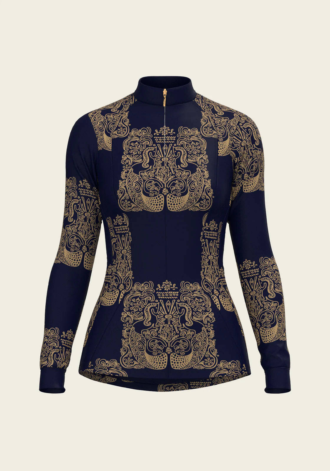 Espoir Mermaid Horses in Navy and Gold Quarter Zip Sun Shirt