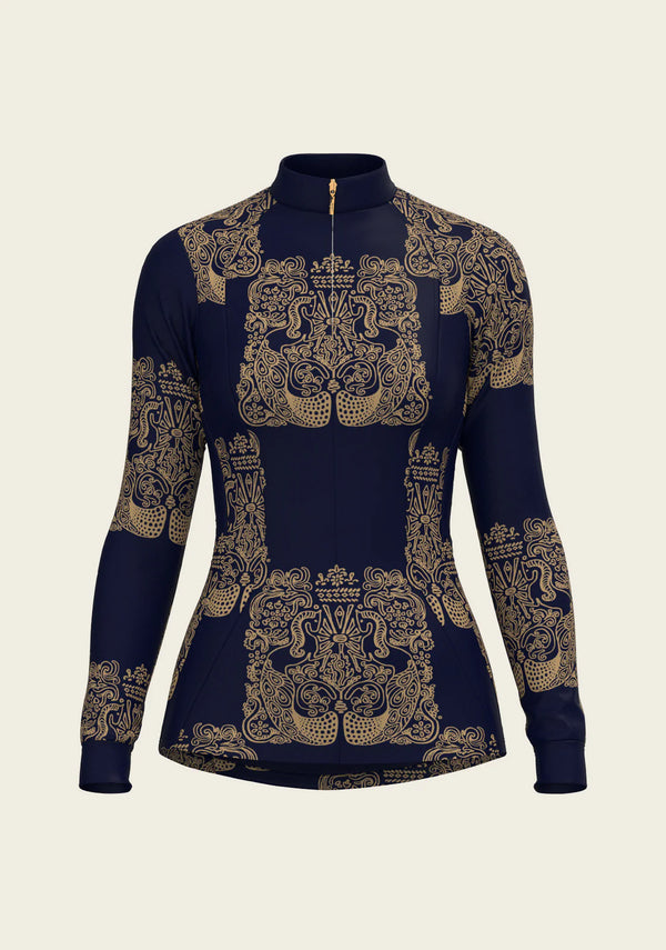 Navy | Espoir Mermaid Horses in Navy and Gold Quarter Zip Sun Shirt