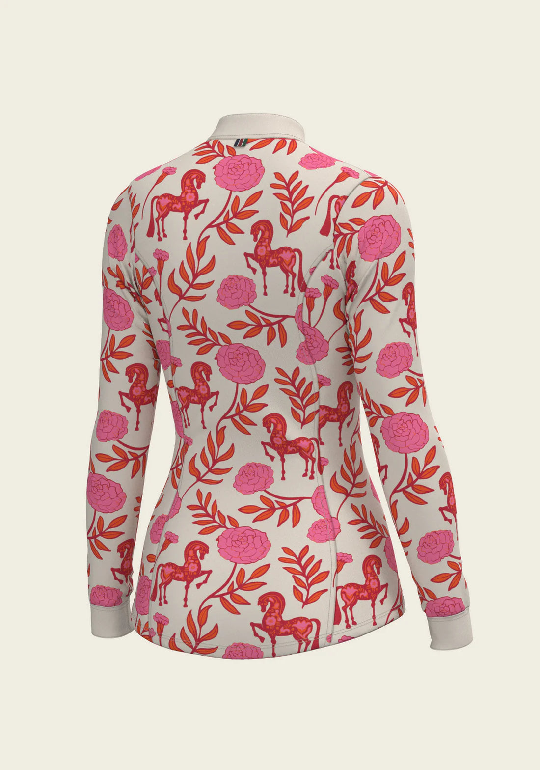 Pink | Peony in Quarter Zip Sun Shirt, quarter-zip sun shirt with peony print, back view